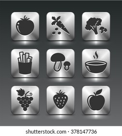 Fruits and Vegetables on Silver Square Buttons
