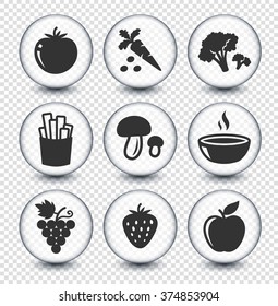 Fruits and Vegetables on Transparent Round Buttons