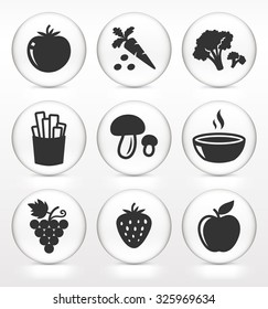 Fruits and Vegetables on White Round Buttons