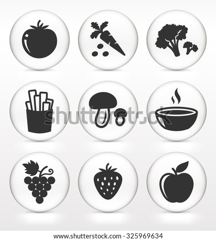 Fruits and Vegetables on White Round Buttons