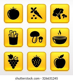 Fruits and Vegetables on Yellow Square Buttons