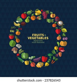 Fruits And Vegetables. Organic Food Icons Vector Illustration