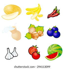 Fruits and vegetables. Organic food icons vector illustration art