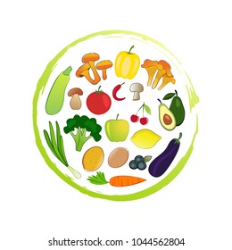 Fruits and vegetables, organic food menu-Vector illustration