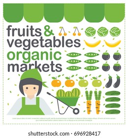 fruits & vegetables organic market infographic elements. organic clean environment products on the market, eco green organic food online market modern template infographic elements