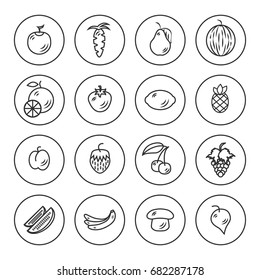 Fruits and vegetables outline icon set on white background