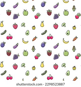 Obst- und Gemüsemuster. gesundes Essen Symbol, Vektorgrafik. 
