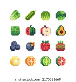 Fruits Vegetables Pixel Art Icons Set Stock Vector (Royalty Free ...