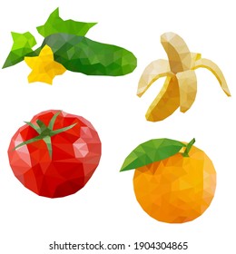 fruits vegetables polygonal set collage