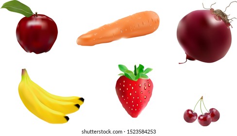 Fruits and vegetables realistic design. Vector Illustration.
