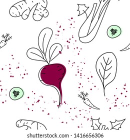 Fruits and vegetables seamless background. 