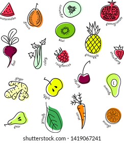 Fruits and vegetables seamless background. 