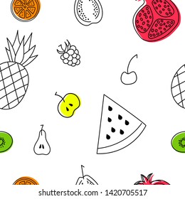 Fruits and vegetables seamless background. 