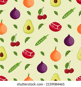 Frutas y verduras sin soldadura. Comida vegetariana, concepto de alimentación saludable. Ilustración vectorial plana