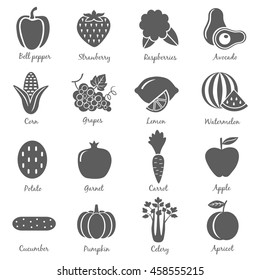 Fruits and vegetables. Set 1. Vector illustration.