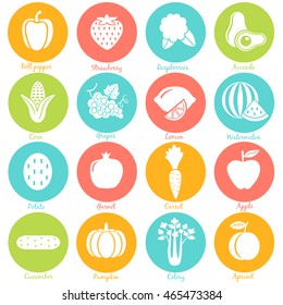 Fruits and vegetables. Set 1. Vector illustration.
