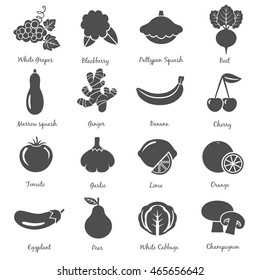 Fruits and vegetables. Set 2. Vector illustration.