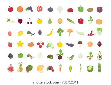 Fruits and vegetables set. All kinds of food.