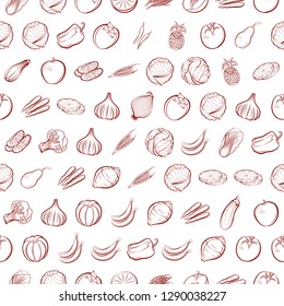 Fruits and Vegetables set. Background for printing, design, web. Usable as icons. Seamless. Binary color.