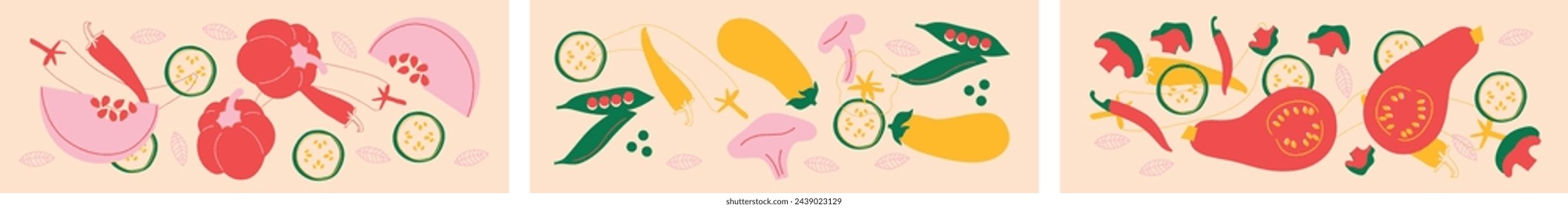 Fruits and vegetables set. Flat abstract vector. Collection fruits, berries and vegetables art