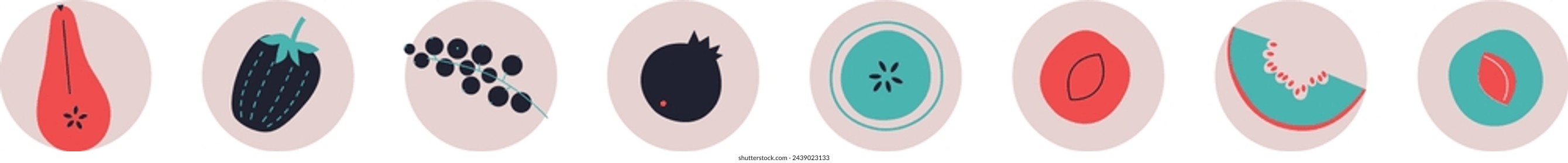 Fruits and vegetables set. Flat abstract vector. Collection fruits, berries and vegetables art