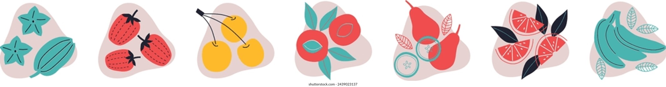 Fruits and vegetables set. Flat abstract vector. Collection fruits, berries and vegetables art