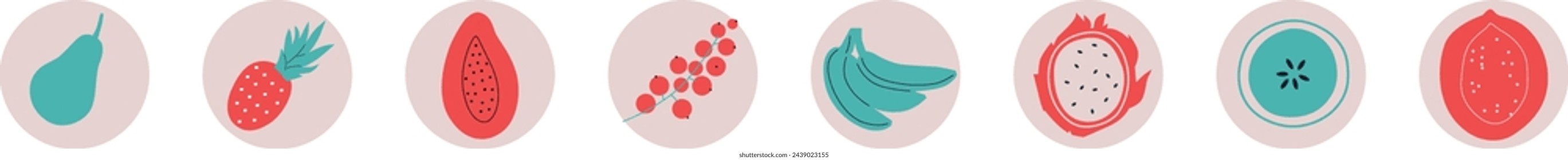 Fruits and vegetables set. Flat abstract vector. Collection fruits, berries and vegetables art