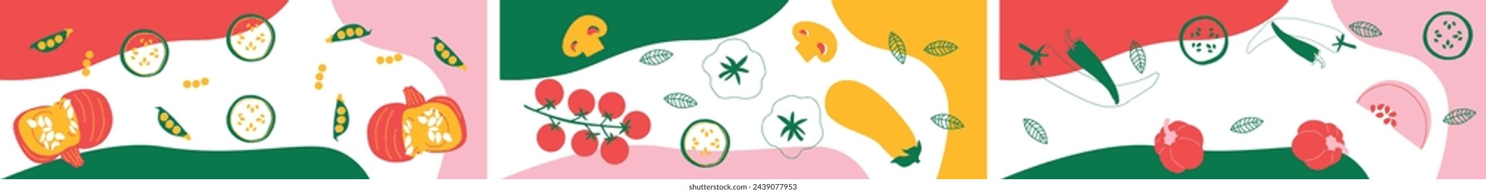 Fruits and vegetables set. Flat abstract vector. Collection fruits, berries and vegetables art

