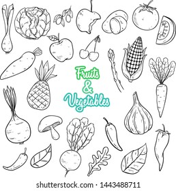 Fruits and Vegetables Set With Hand Drawn or Sketch Style