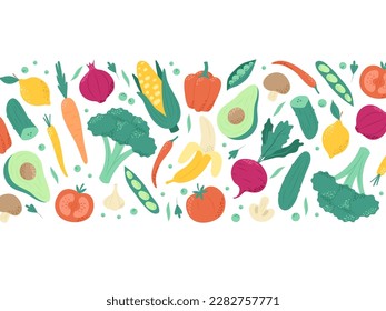 Fruits and vegetables, set of healthy vegetarian or vegan food. Hand drawn vector illustration in trendy minimalist style