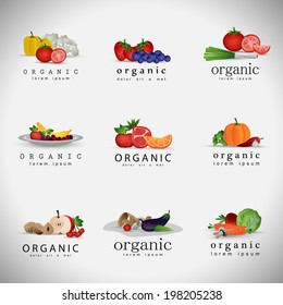 Fruits And Vegetables Set - Isolated On Gray Background - Vector Illustration, Graphic Design Editable For Your Design 