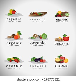 Fruits And Vegetables Set - Isolated On Gray Background - Vector Illustration, Graphic Design Editable For Your Design