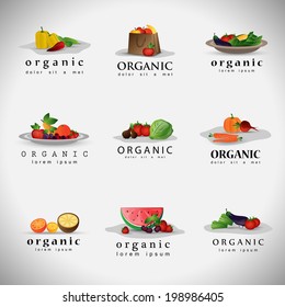 Fruits And Vegetables Set - Isolated On Gray Background - Vector Illustration, Graphic Design Editable For Your Design