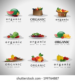 Fruits And Vegetables Set - Isolated On Gray Background - Vector Illustration, Graphic Design Editable For Your Design