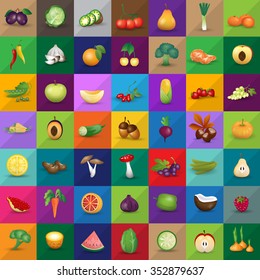 Fruits And Vegetables Set - Isolated On Background - Vector Illustration, Graphic Design. For Web, Websites, Print, Presentation Templates, Mobile Applications And Promotional Materials