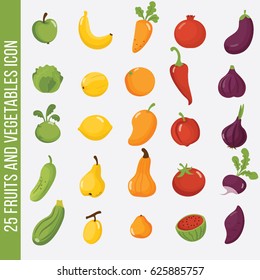 Fruits and vegetables set isolated on white, logo illustration, icon collection.Colorful fruits and vegetables. 