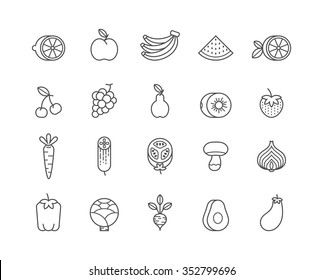 fruits and vegetables. set of minimalistic line icons