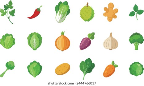 Fruits and vegetables set vector flat icon illustration