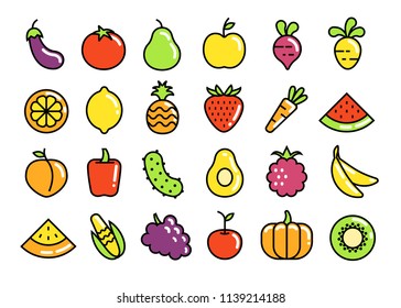 Fruits and vegetables set. Vector illustration. 