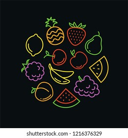 Fruits and vegetables set. Vector illustration. 