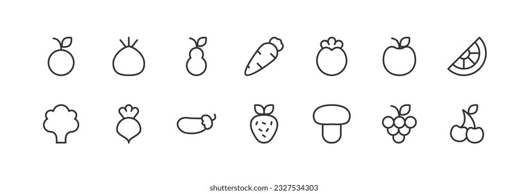 fruits and vegetables set vector line icons. Thin line design elements. Collection of editable stroke icons