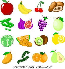 Obst und Gemüse-Set Vektor auf weißem Hintergrund