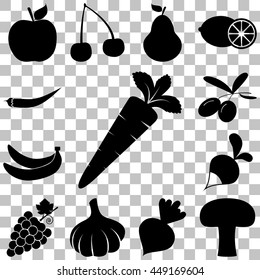 Fruits and Vegetables signs set. Flat icons Vector illustration