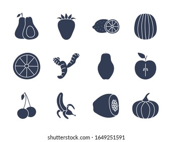 Fruits and vegetables silhouette style icon set design, healthy organic food fresh natural market product quality and restaurant theme Vector illustration