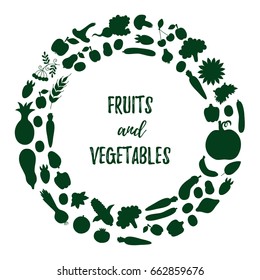 Fruits vegetables silhouettes round vector border