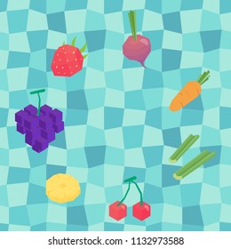 fruits and vegetables sometric 3D vector illustration
