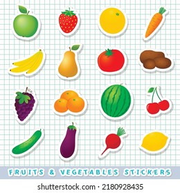 Fruits and vegetables stickers set