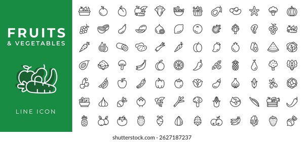 Fruits and vegetables - thin line web icon set. Outline simple vector icons collection