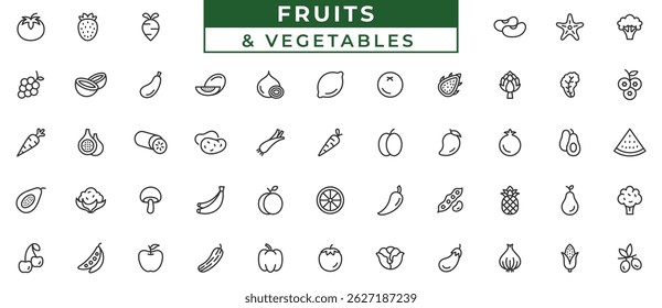 Fruits and vegetables - thin line web icon set. Outline simple vector icons collection