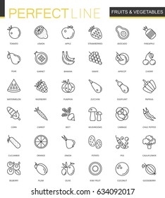 Fruits and Vegetables thin line web icons set. Outline stroke icon design.